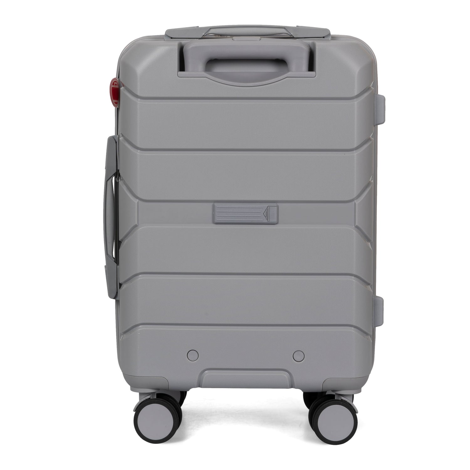 Back side view of a grey hard side luggage called Altitude designed by Air Canada sold at Bentley, showcasing its resistant shell texture.