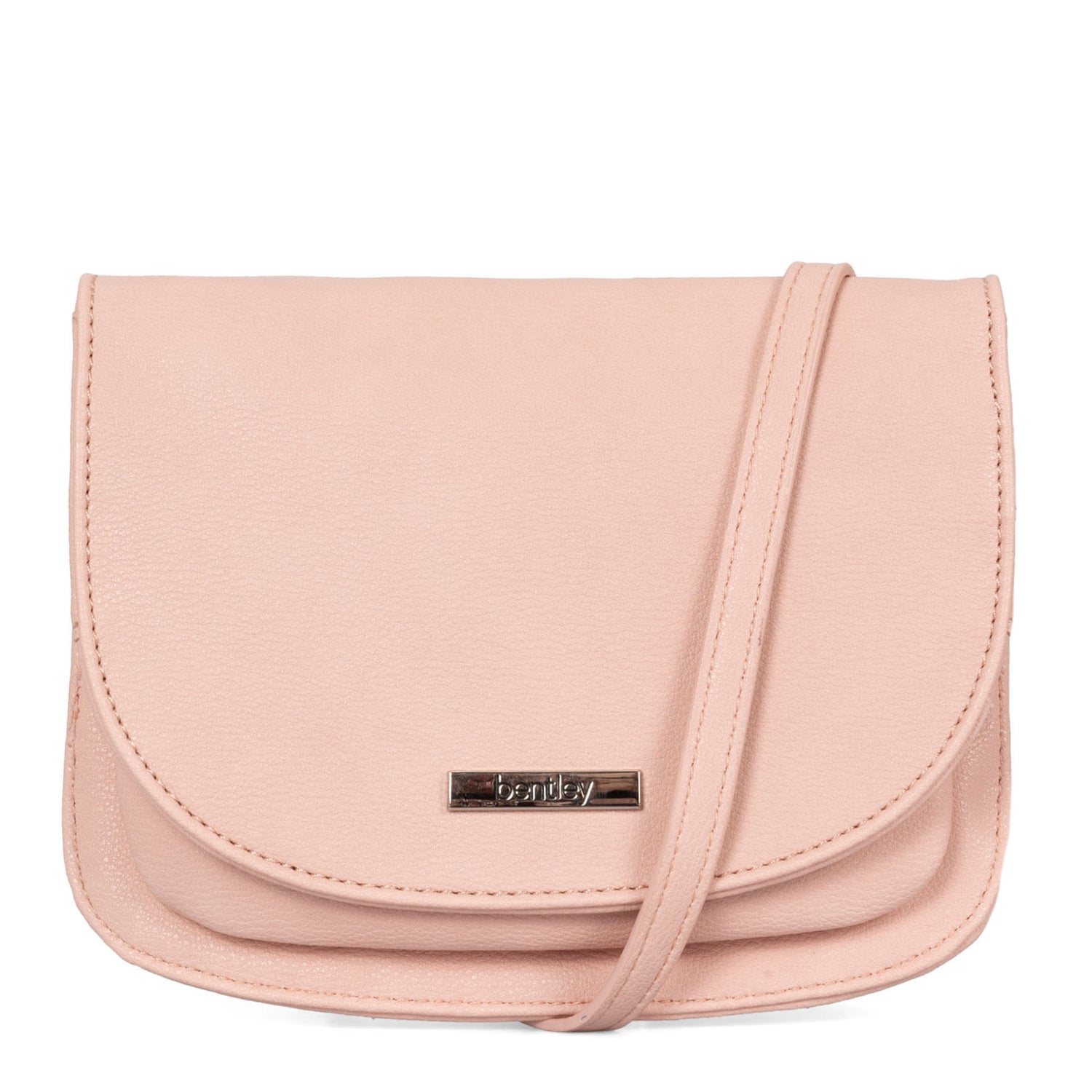 Front side of a pink crossbody bag for women called Organizers on a white background, showcasing its thin strap and smooth texture - bentley