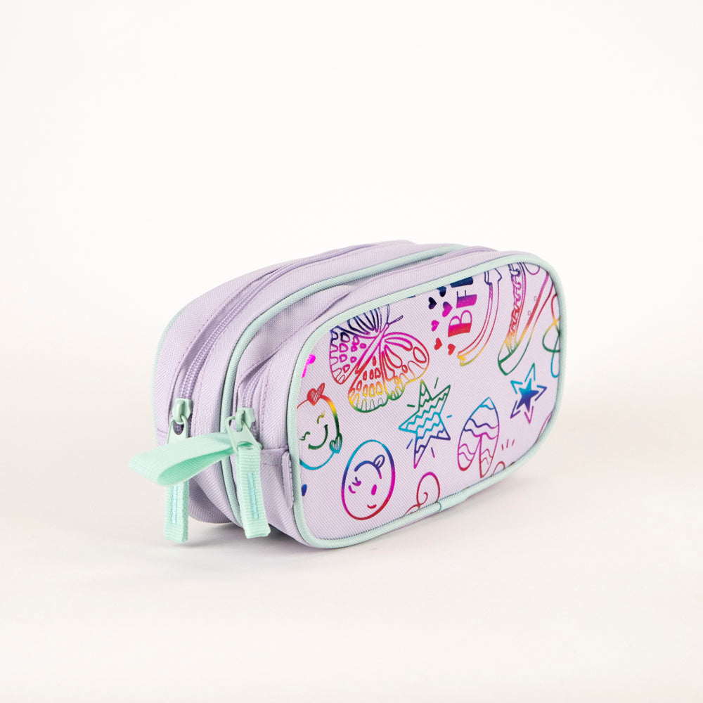 Trousse à crayons violette à motif Doodle Tracker