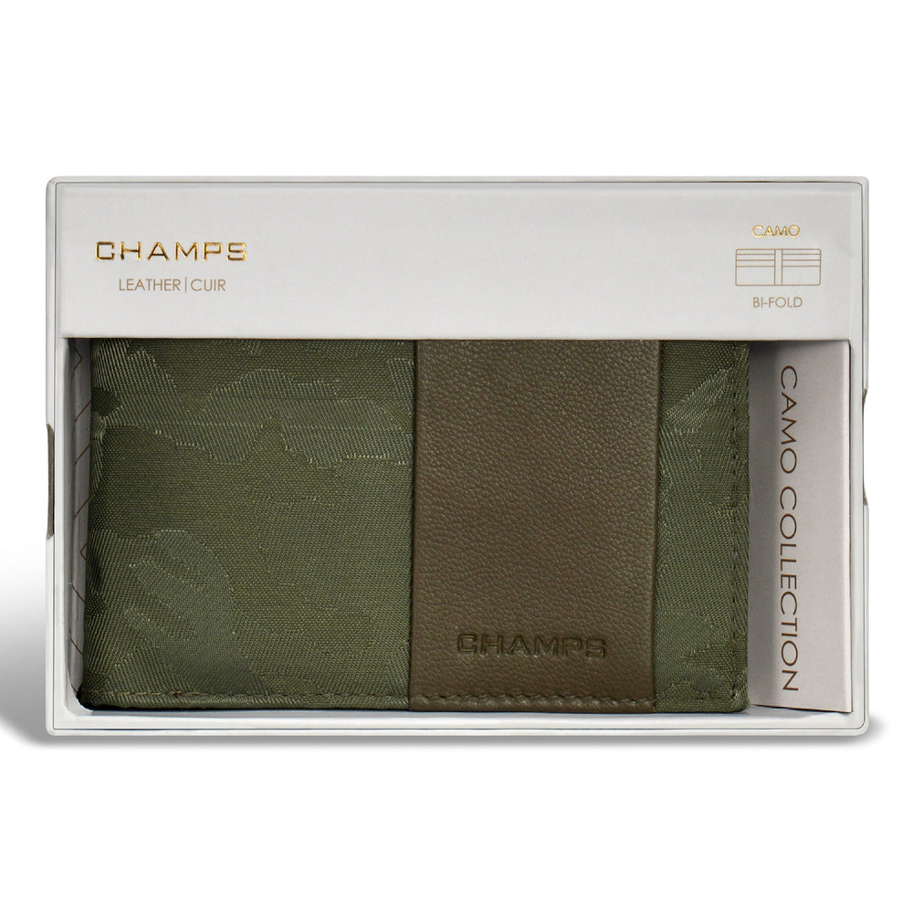 Portefeuille à deux volets en cuir et camouflage