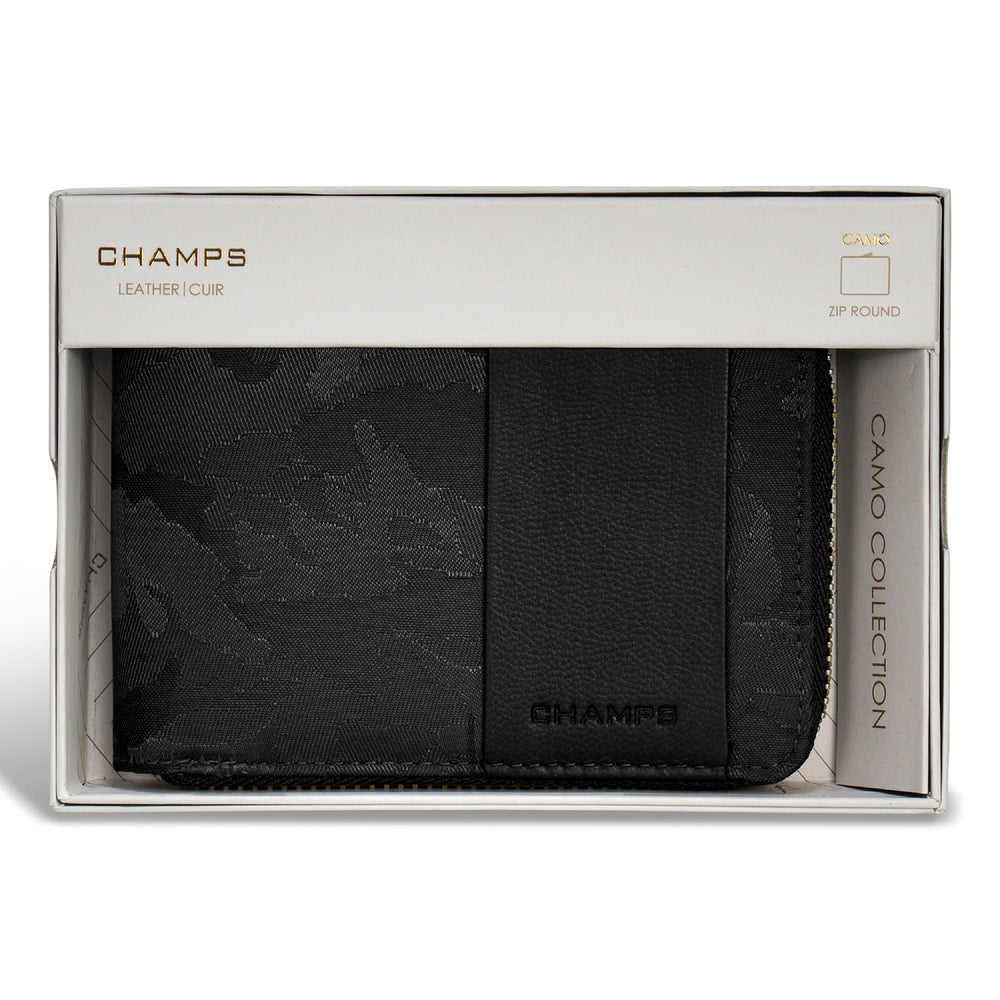 Portefeuille zippé camouflage/cuir