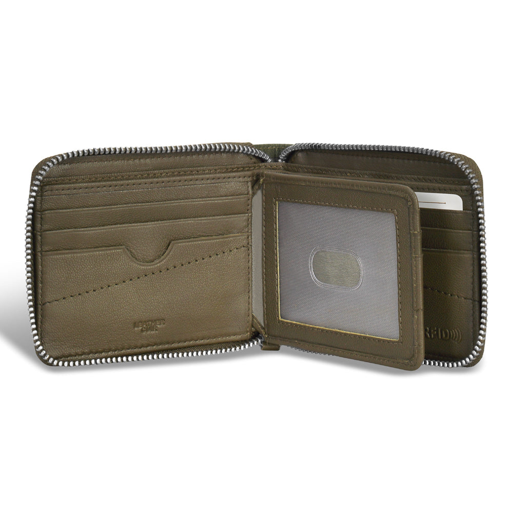 Portefeuille zippé camouflage/cuir