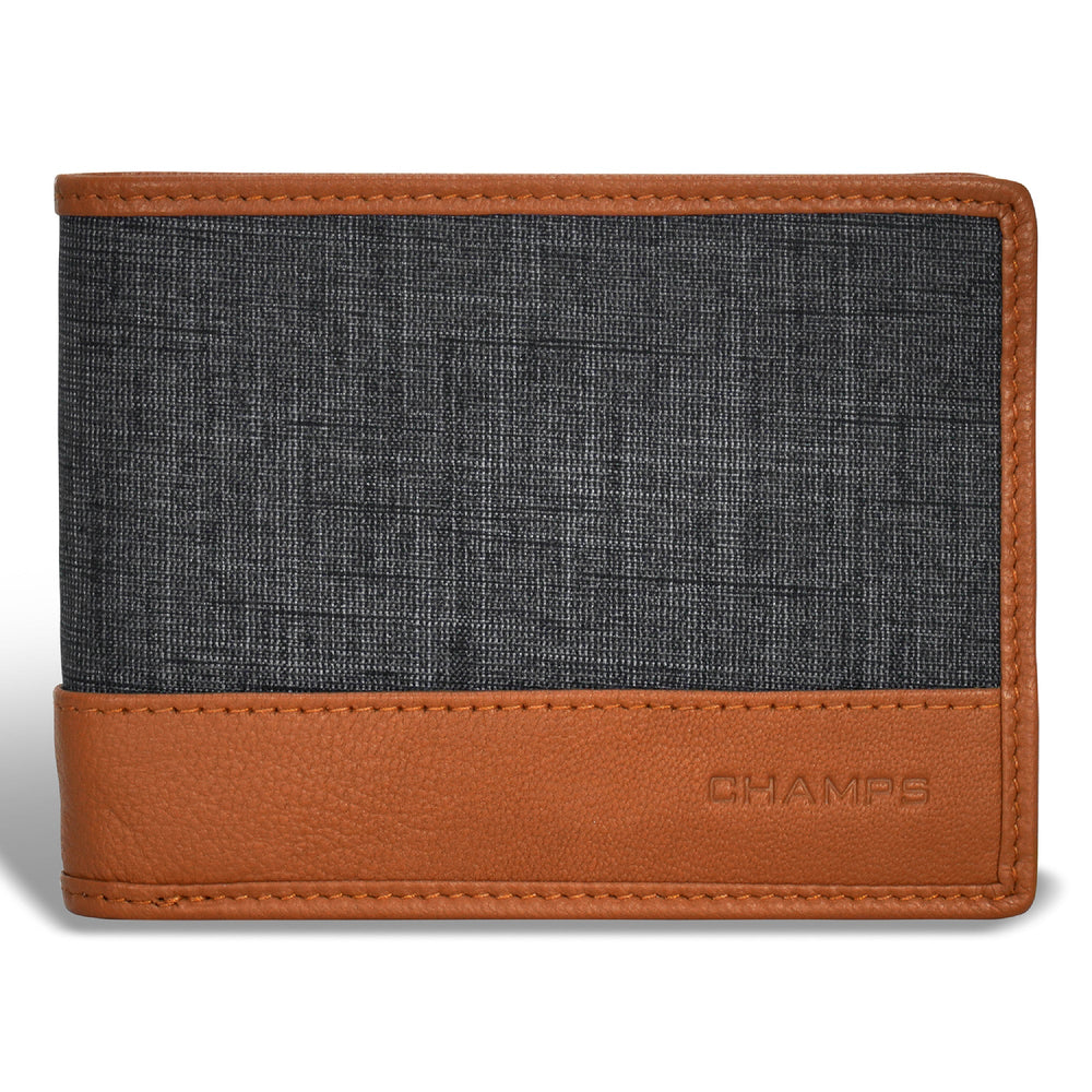 Portefeuille à rabat en denim et cuir