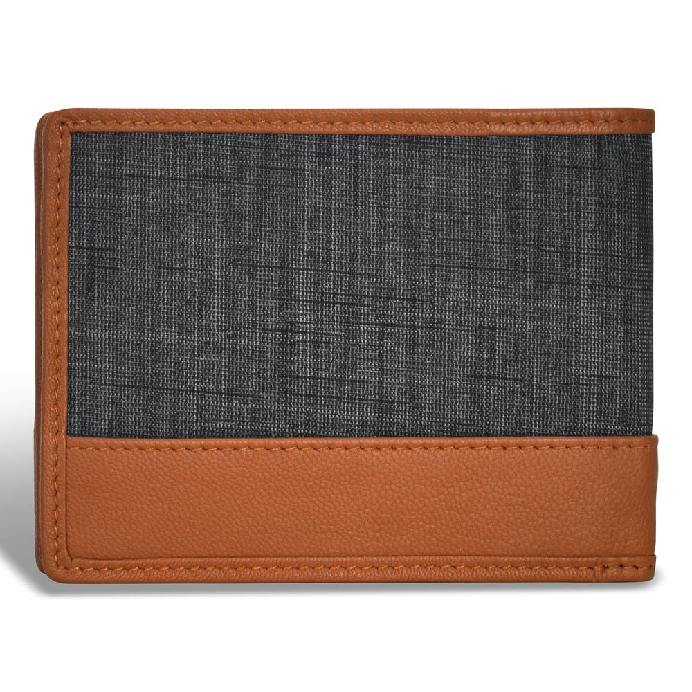 Portefeuille à rabat en denim et cuir
