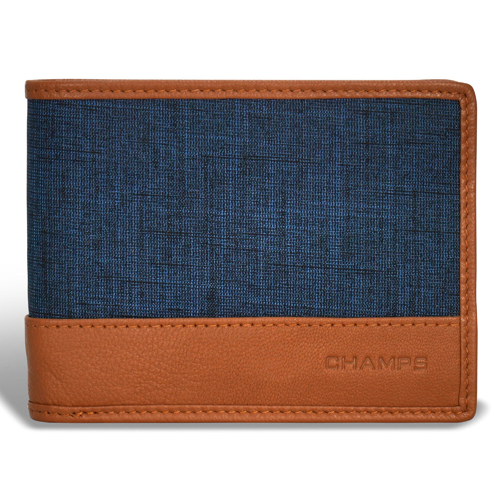 Portefeuille à rabat en denim et cuir