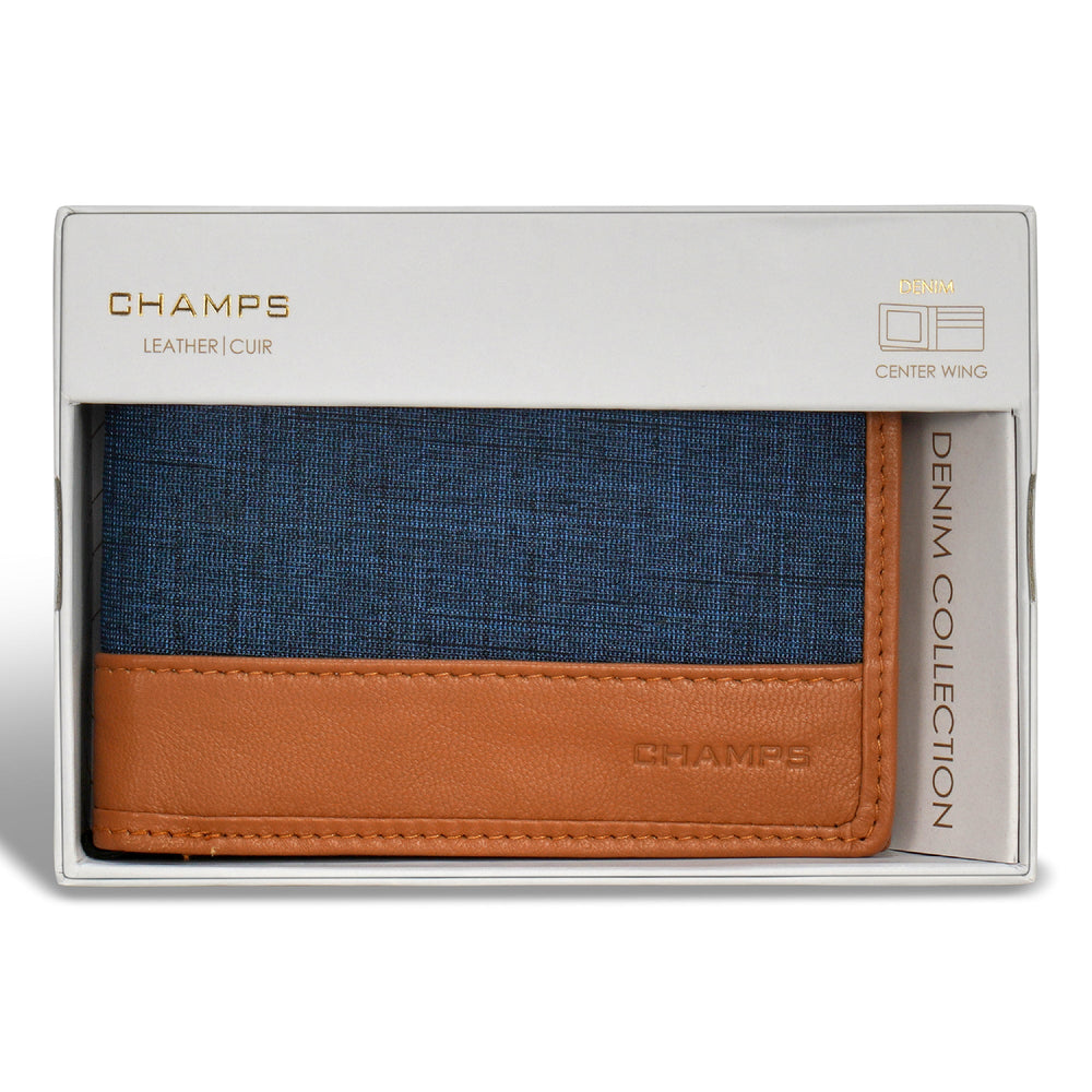 Portefeuille zippé en denim/cuir