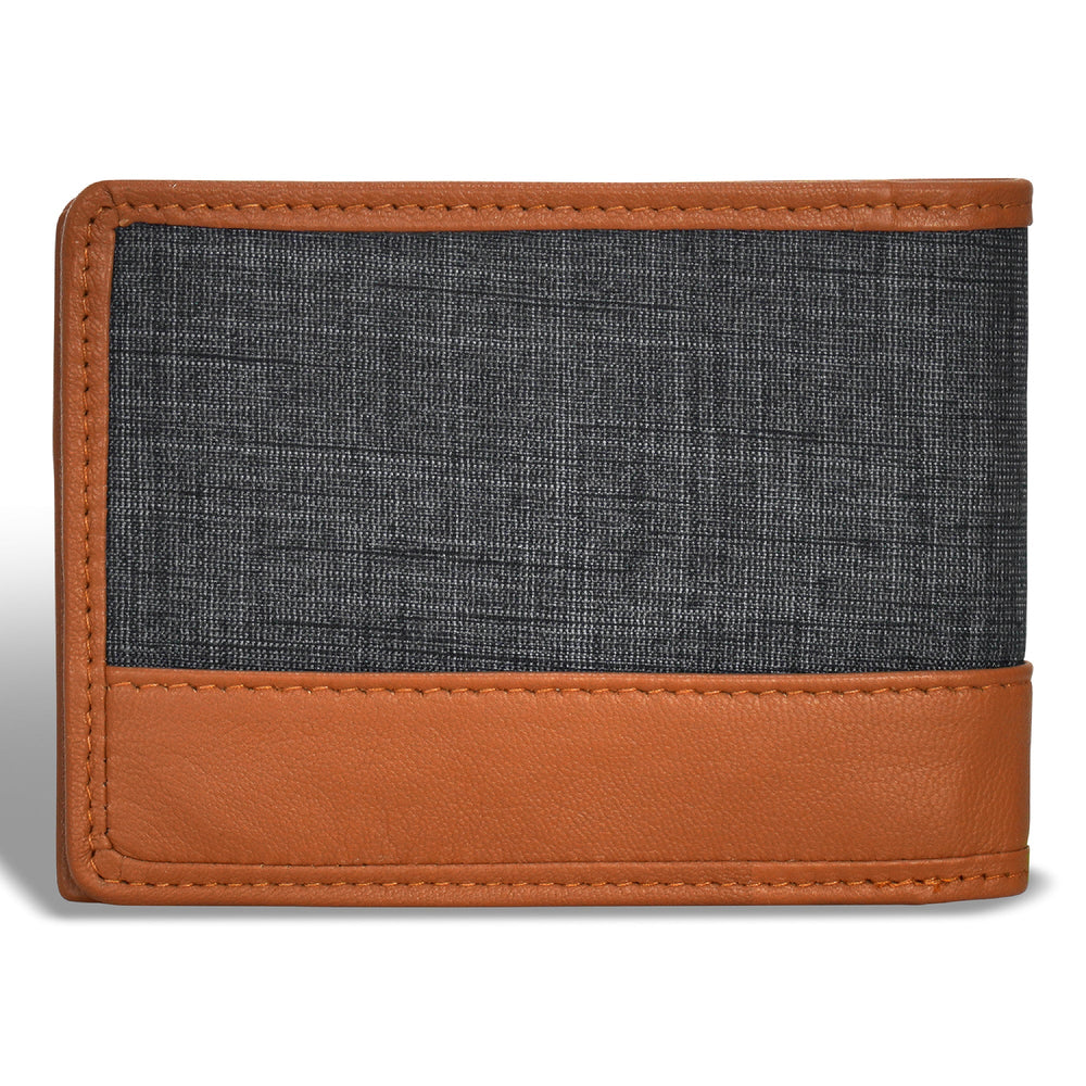 Portefeuille zippé en denim/cuir