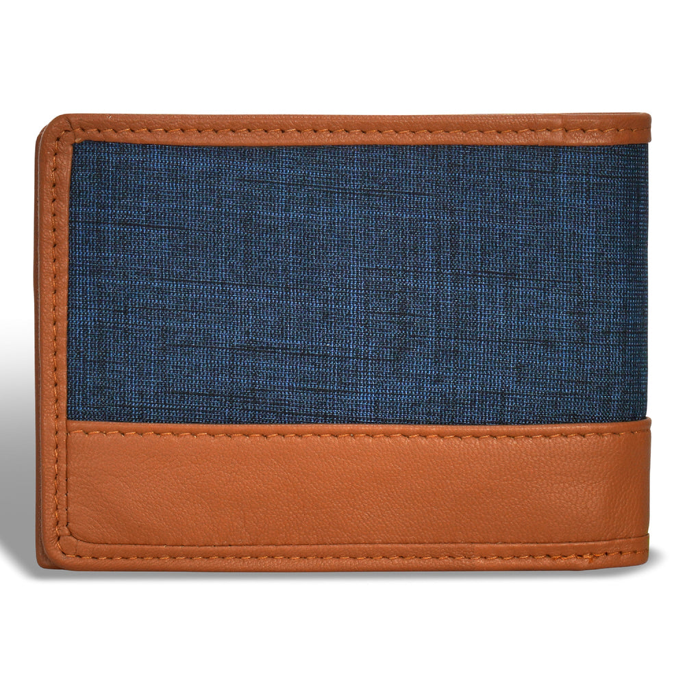 Portefeuille zippé en denim/cuir