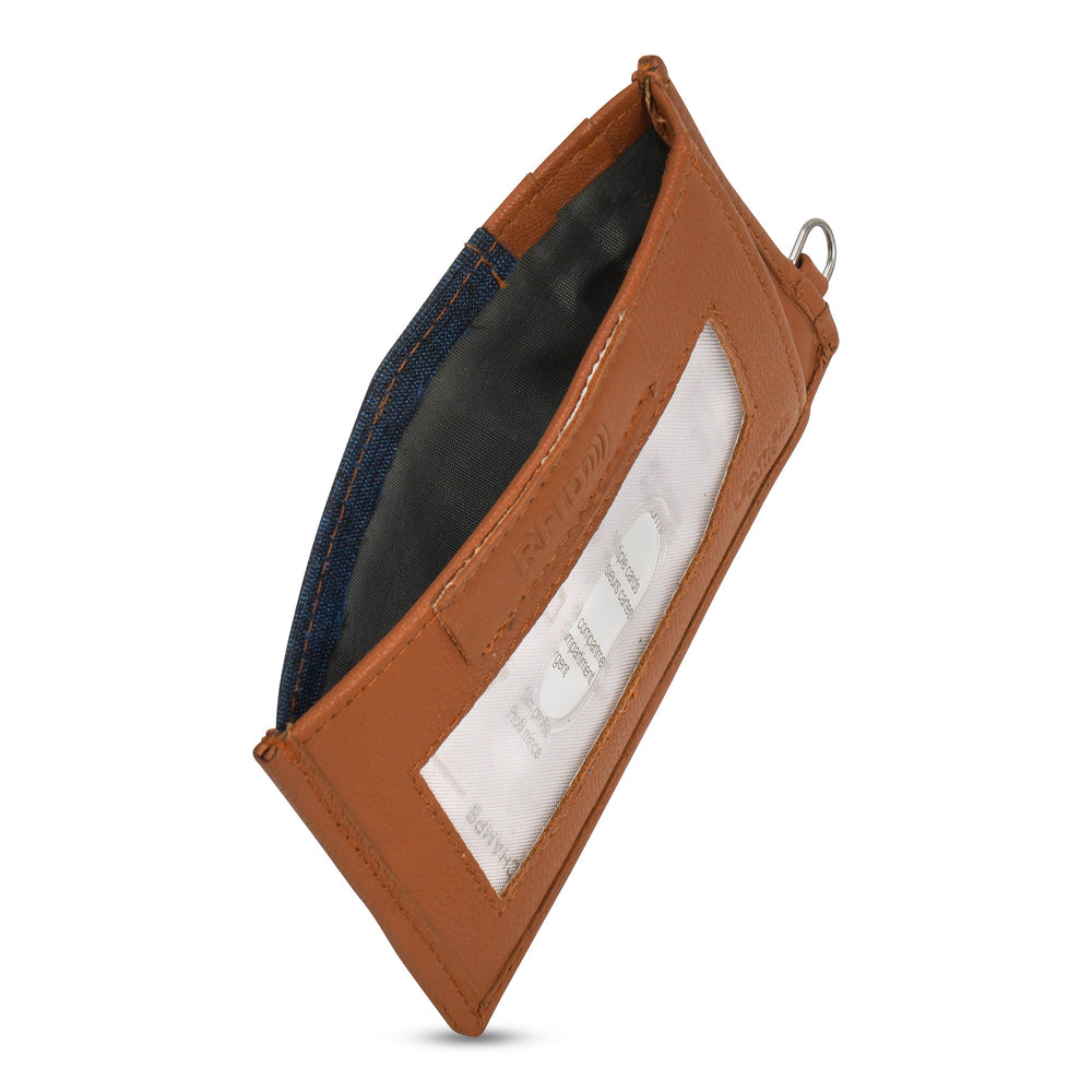 Porte-cartes fin en denim/cuir