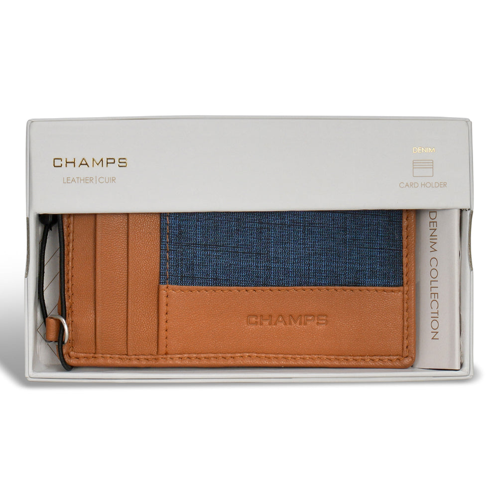 Porte-cartes fin en denim/cuir