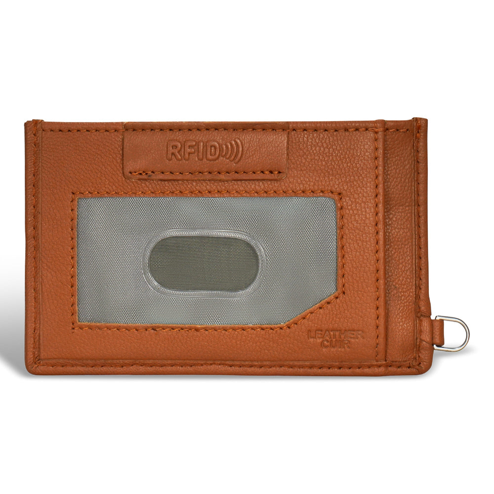 Porte-cartes fin en denim/cuir