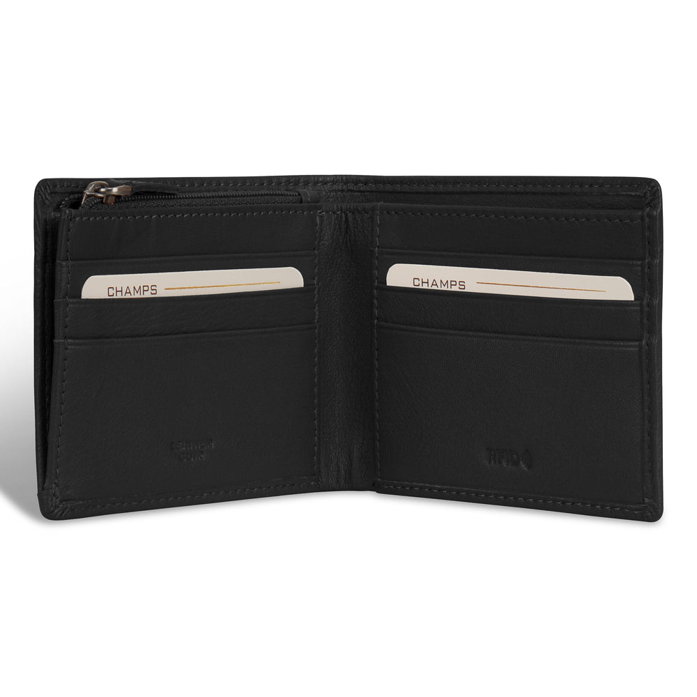 Portefeuille à deux volets zippé en cuir et onyx