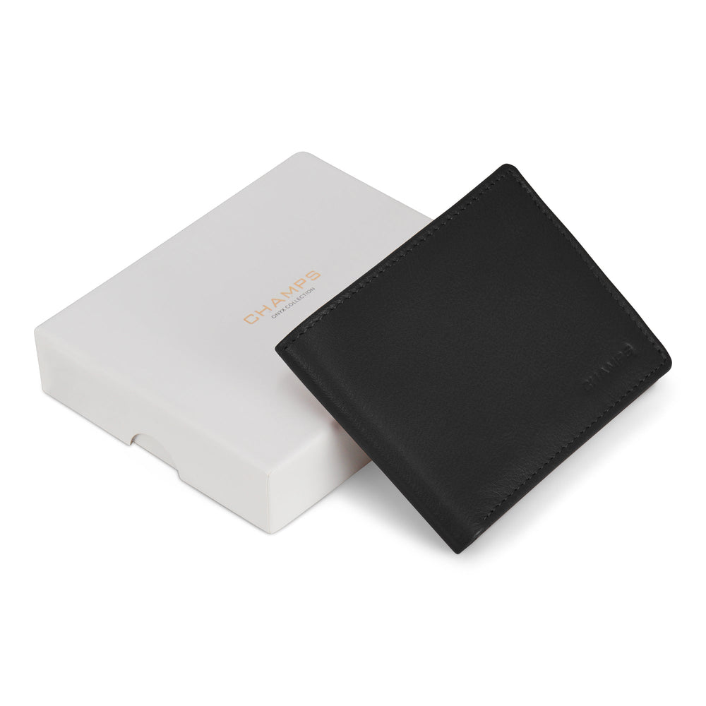 Portefeuille à deux volets zippé en cuir et onyx