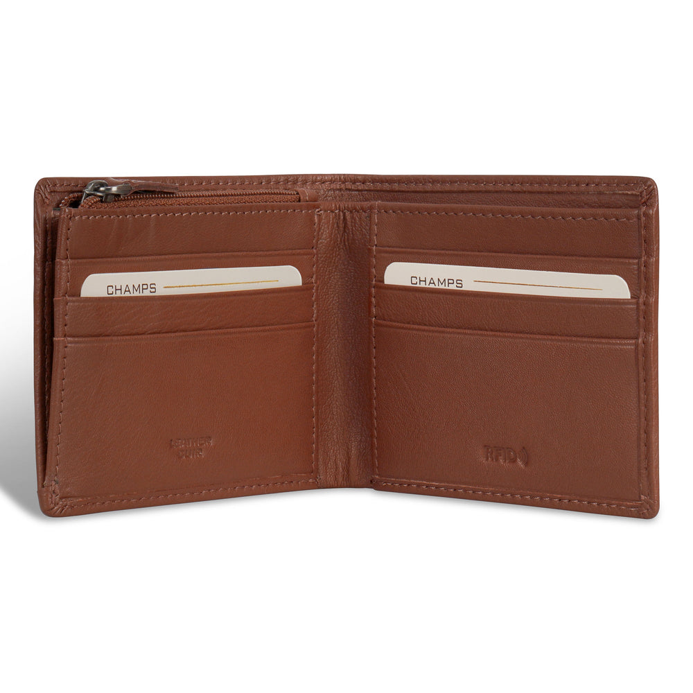 Portefeuille à deux volets zippé en cuir et onyx