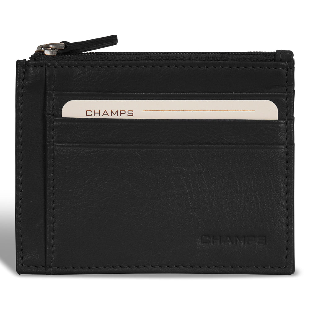 Etui à cartes zippé en cuir et onyx