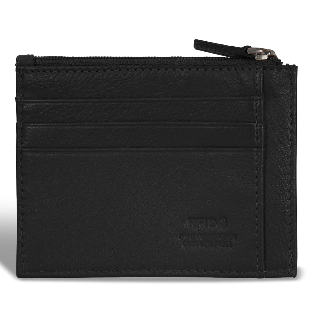 Etui à cartes zippé en cuir et onyx