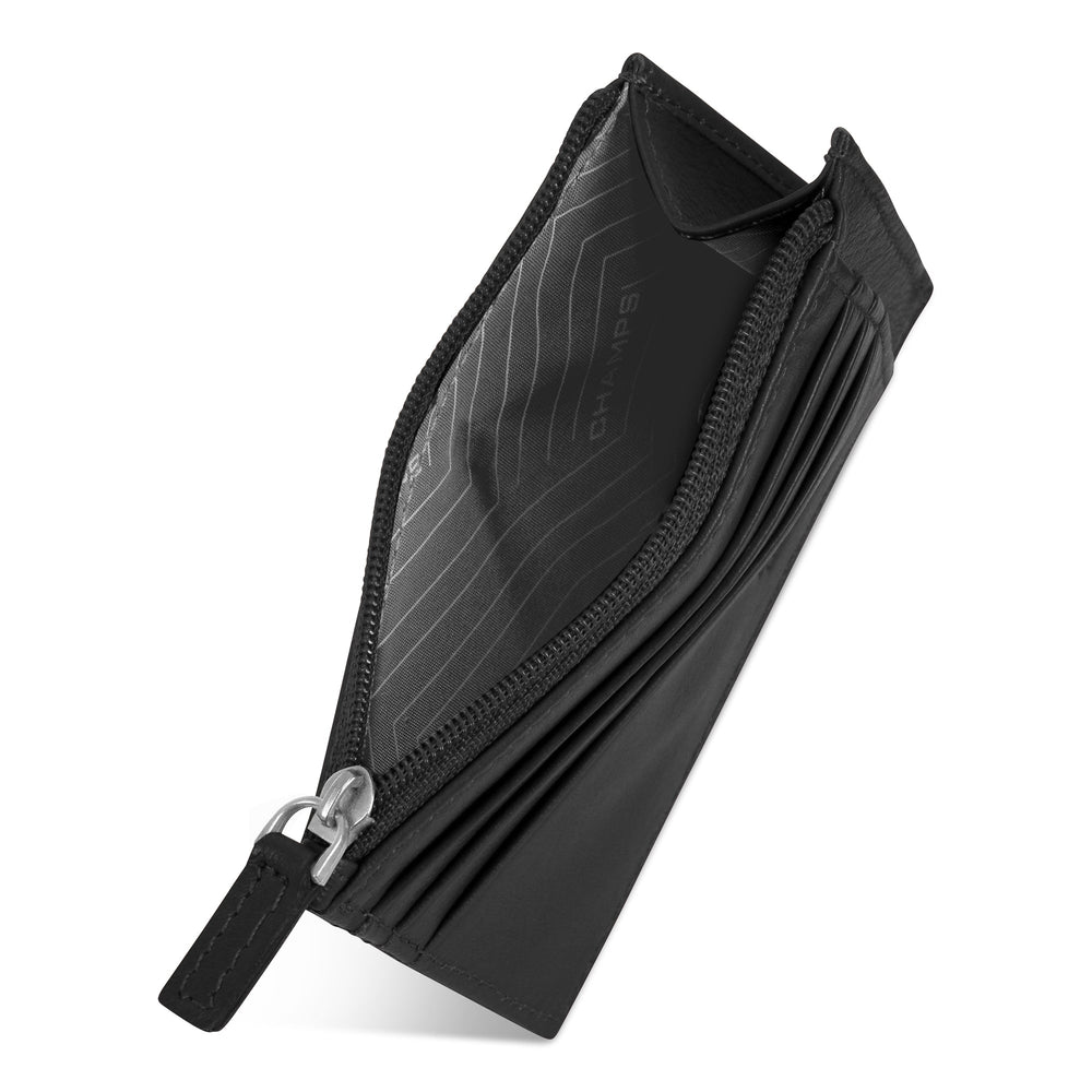Etui à cartes zippé en cuir et onyx