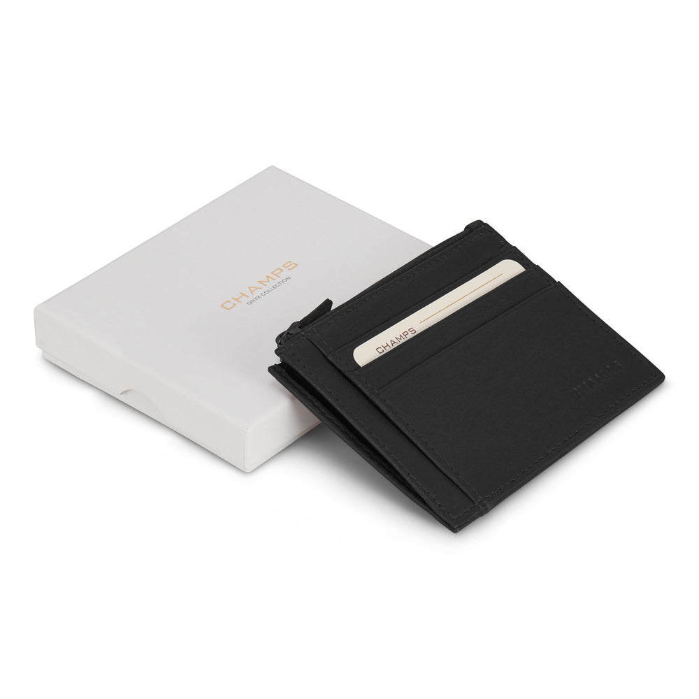 Etui à cartes zippé en cuir et onyx