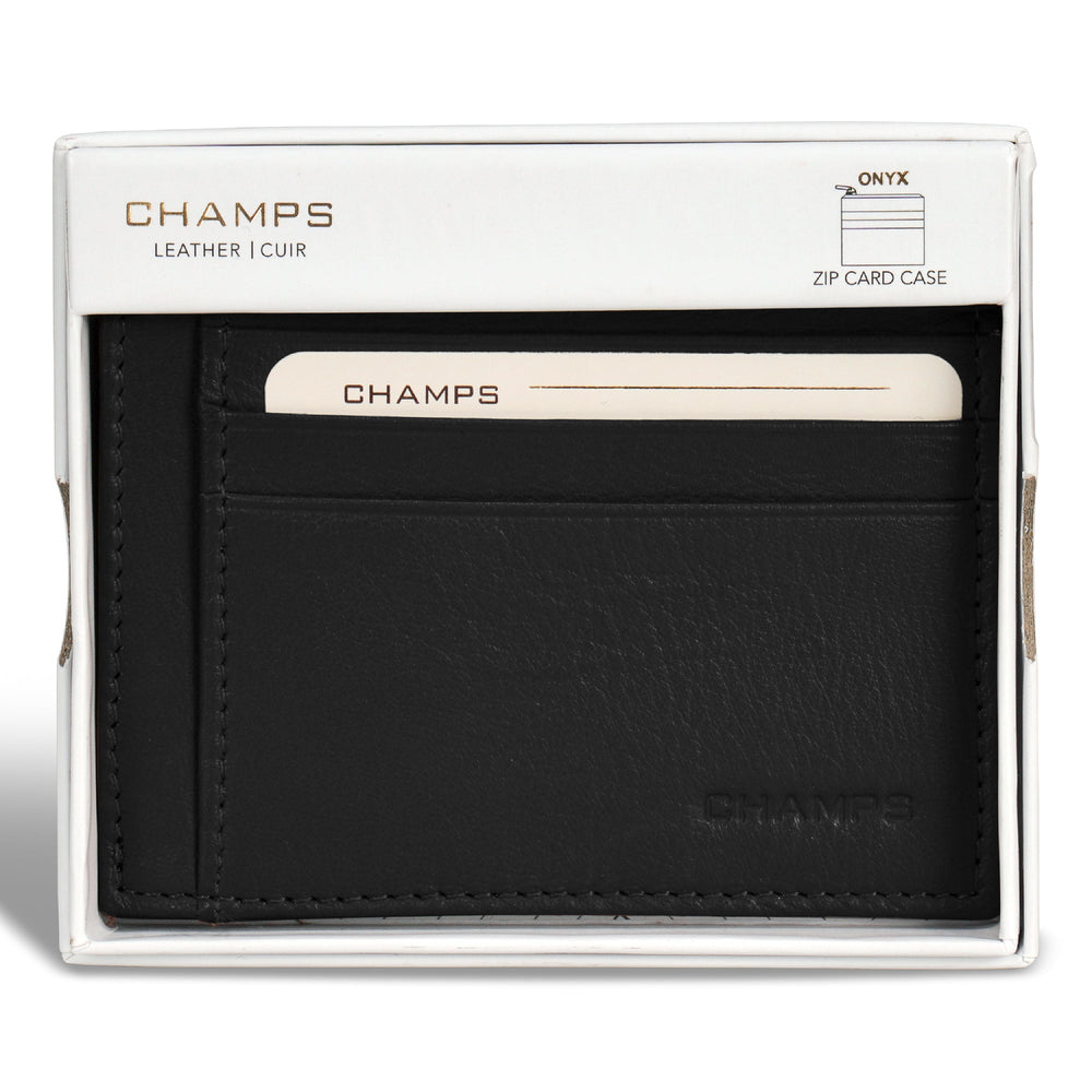 Etui à cartes zippé en cuir et onyx