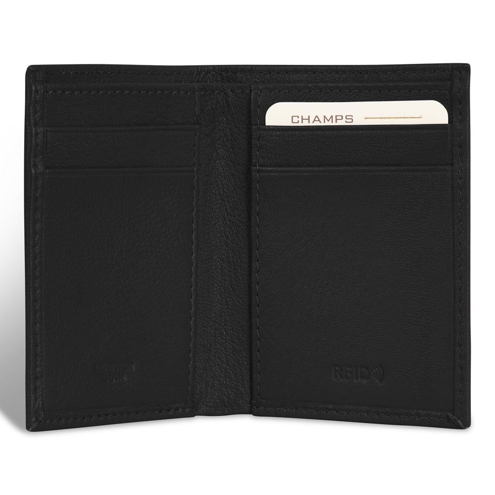 Portefeuille mince vertical en cuir et onyx