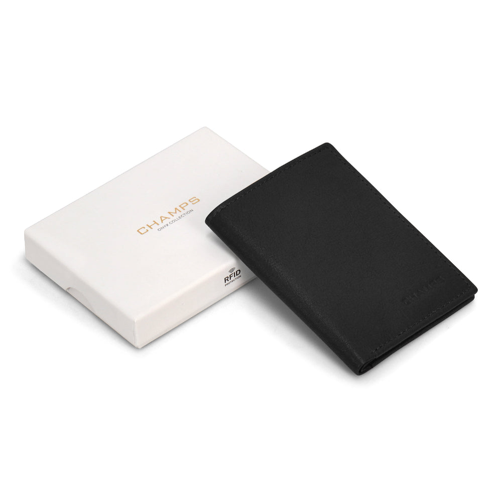 Portefeuille mince vertical en cuir et onyx