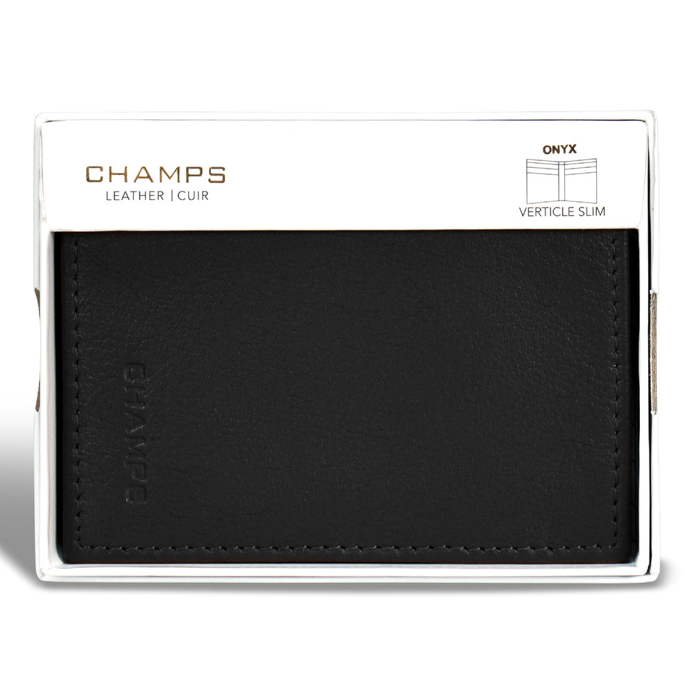 Portefeuille mince vertical en cuir et onyx